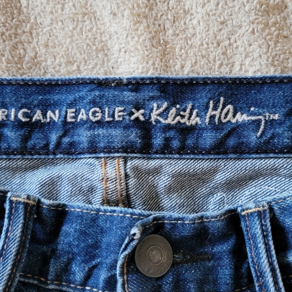 Keith Haring Blue Denim Jeans with Robot Patch